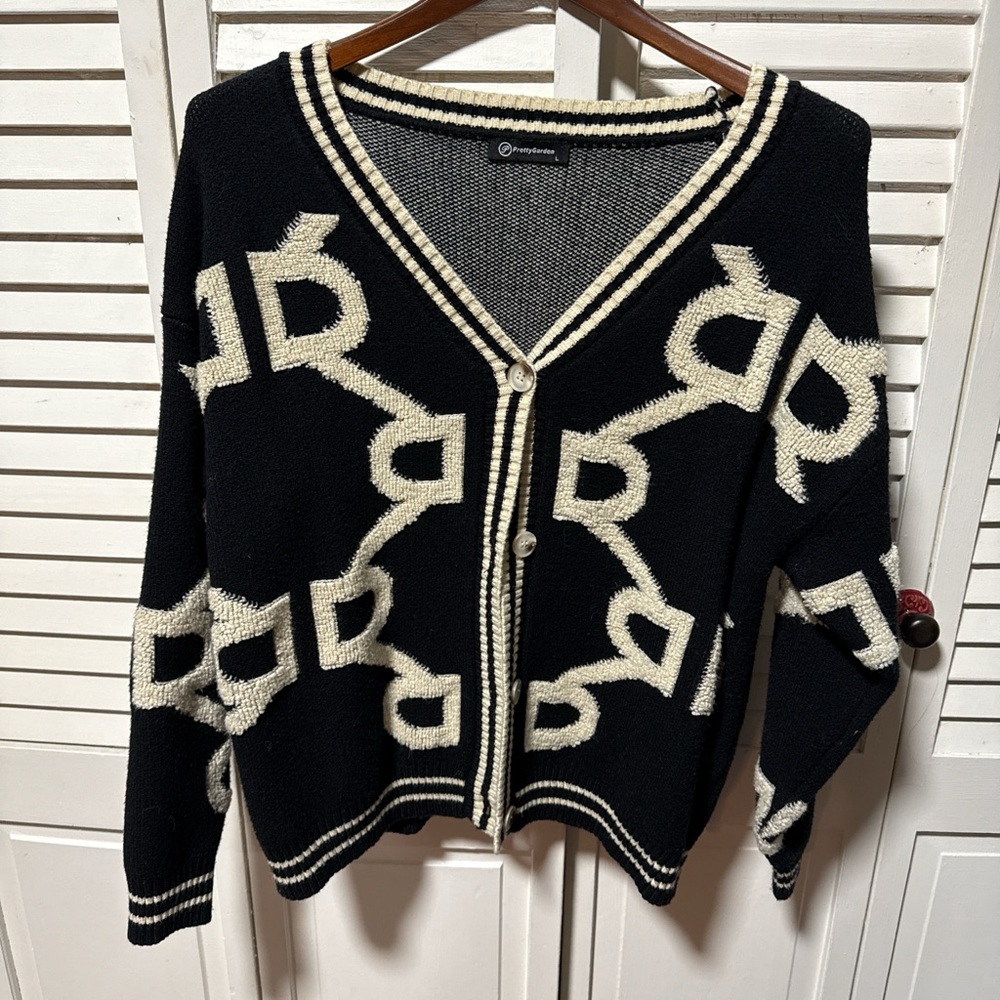 Elegant Black and Cream Women's Cardigan